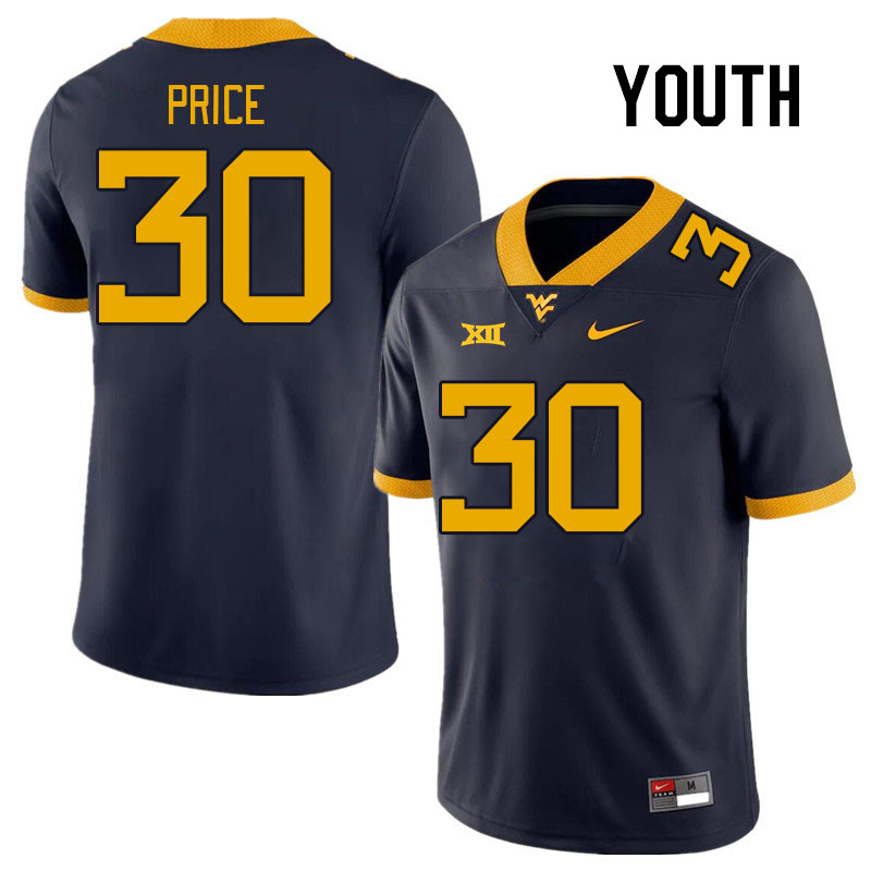 Youth #30 Judah Price West Virginia Mountaineers College Football Jerseys Stitched Sale-Navy - Click Image to Close
